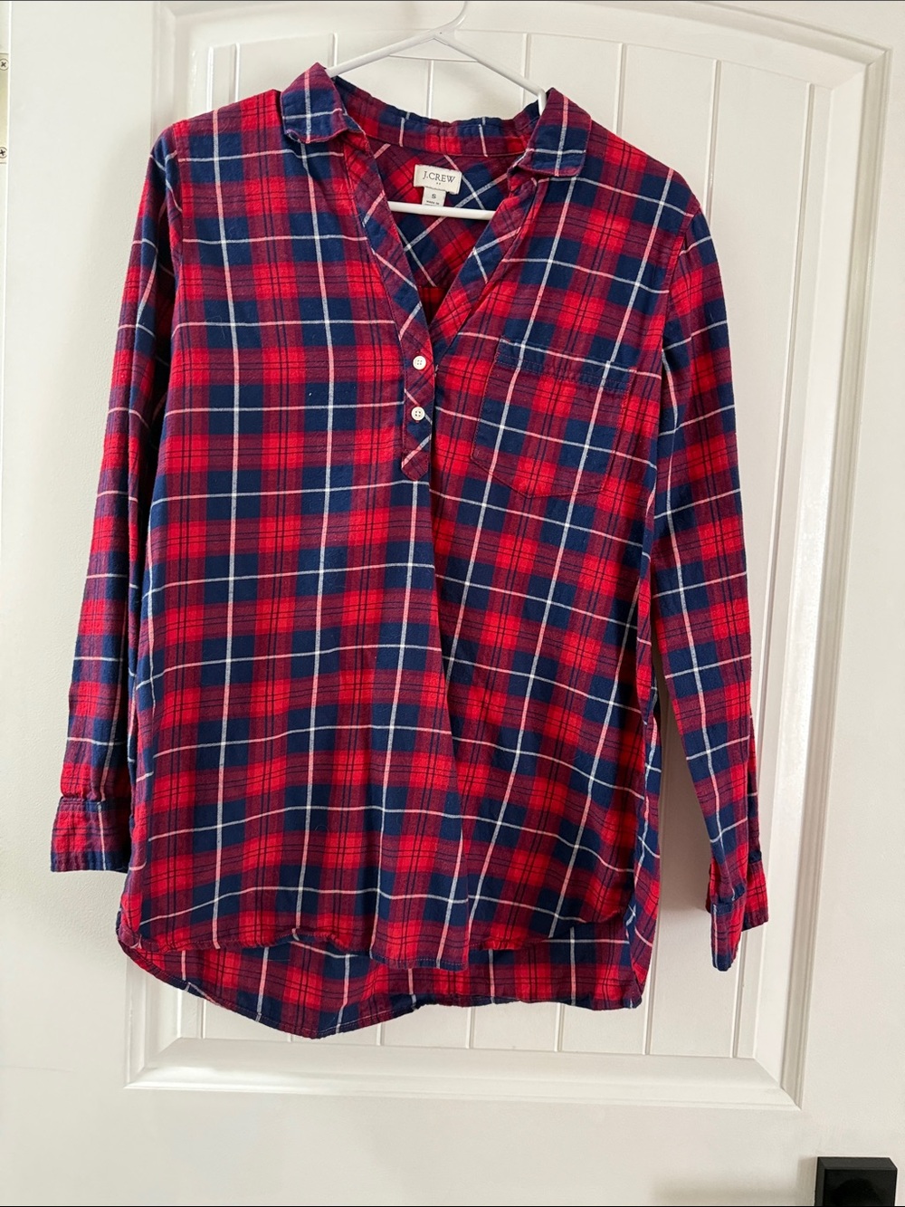 J. Crew Red & Navy Plaid tunic Shirt